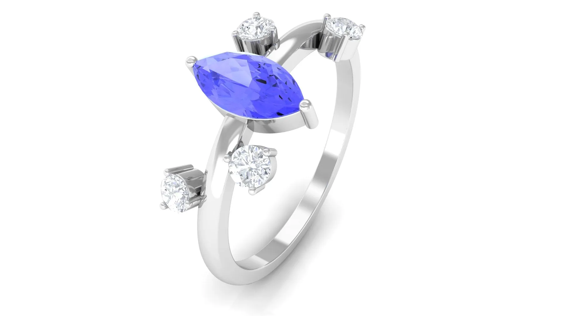 1 CT Marquise Tanzanite Minimal Solitaire Ring with Scatter Diamond