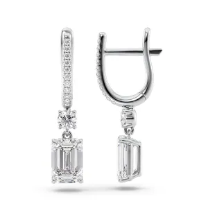 1 CTW Diamond Drop Earrings Set With Emerald Lab Diamonds