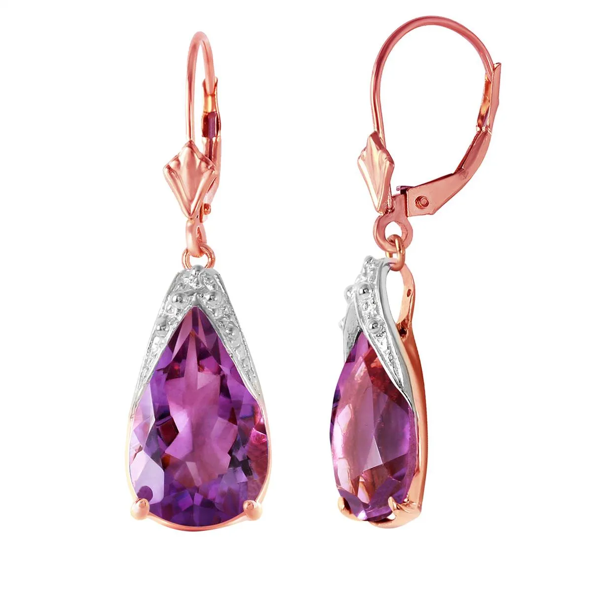 10 Carat 14K Solid Rose Gold Leverback Earrings Natural Amethyst