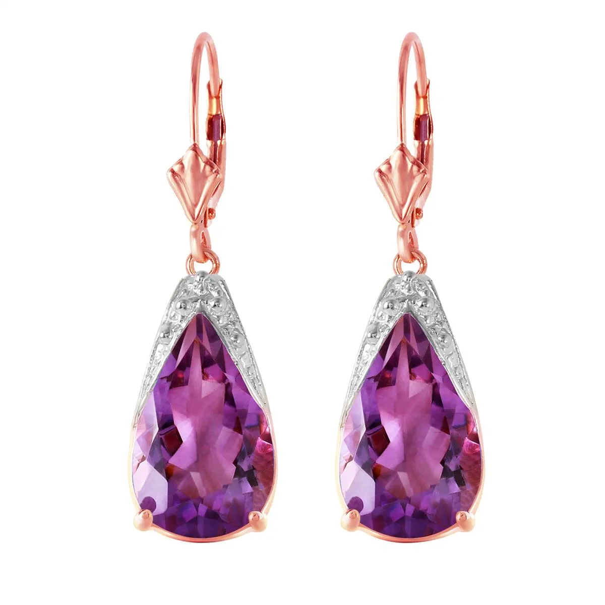 10 Carat 14K Solid Rose Gold Leverback Earrings Natural Amethyst