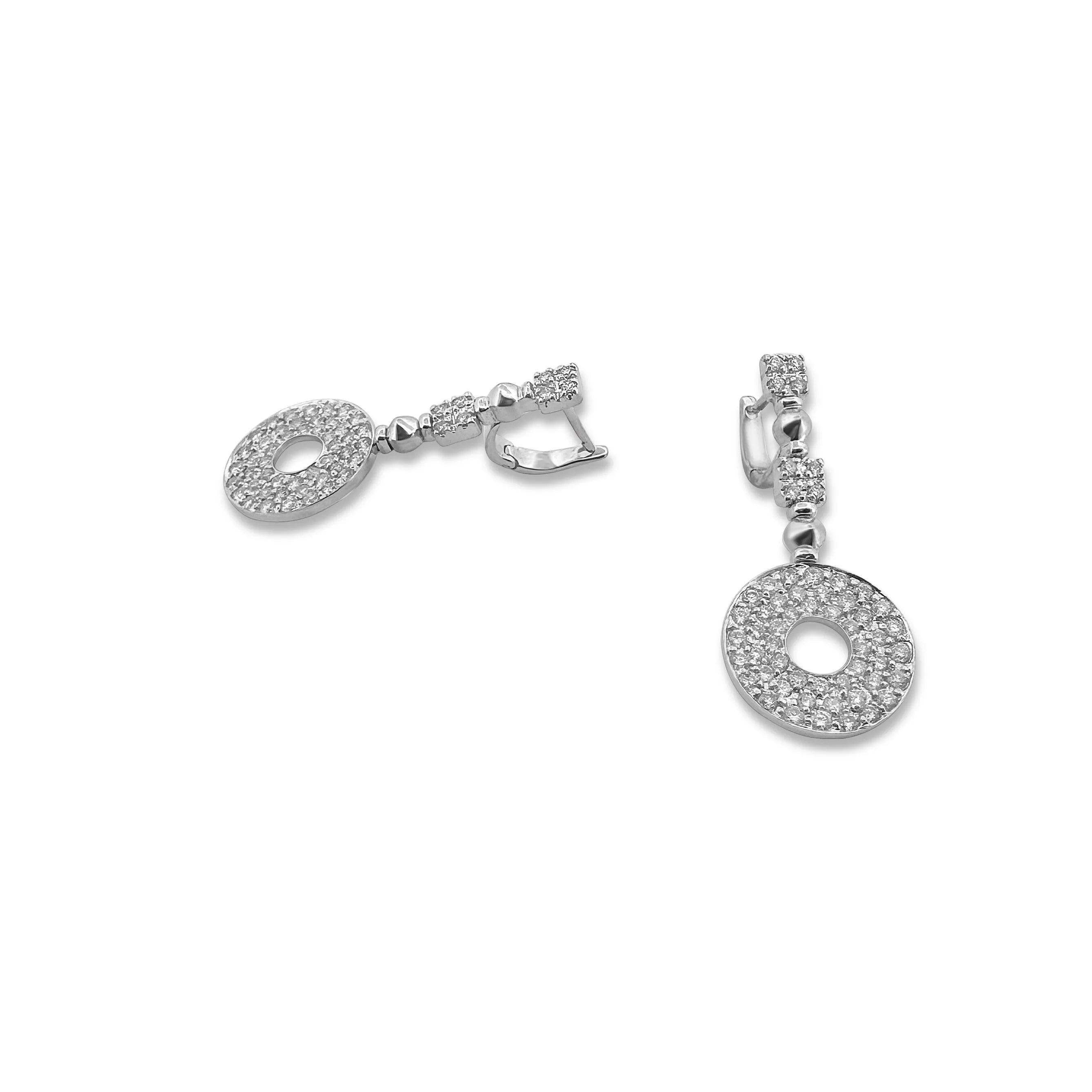 1.12ctw Round Brilliant Diamond Circular Drop Earrings in 18k White Gold