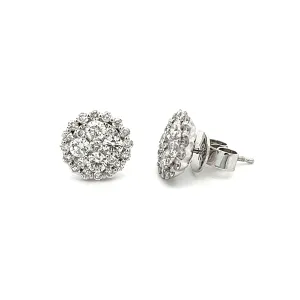 1.26ct 18k White Gold Diamond Cluster Earrings