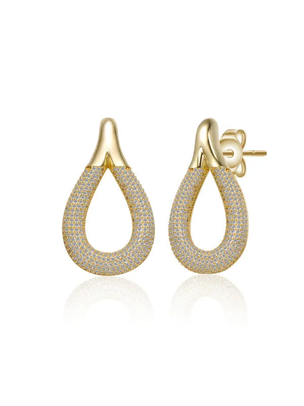 14k Gold Plated with Clear Cubic Zirconia Raindrop Front-Facing Mini-Hoop Earrings