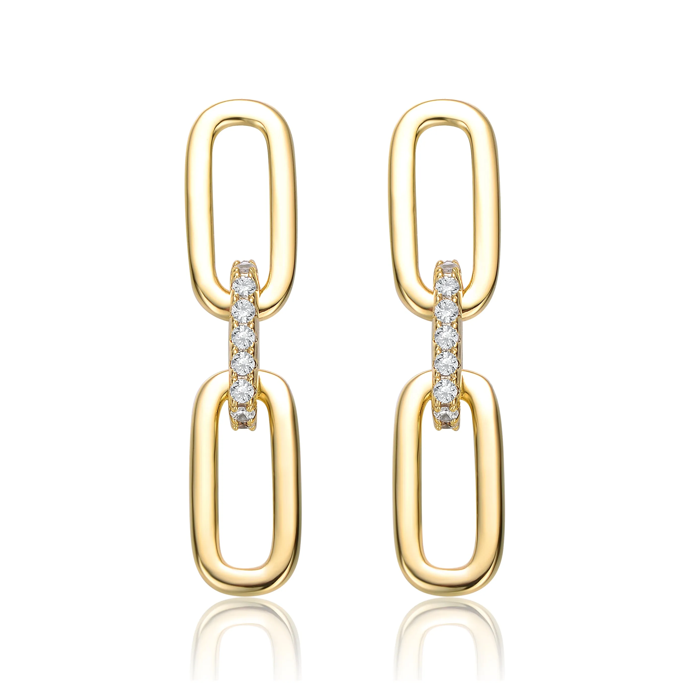 14k Gold Plated with Cubic Zirconia Triple Chain Drop Earrings