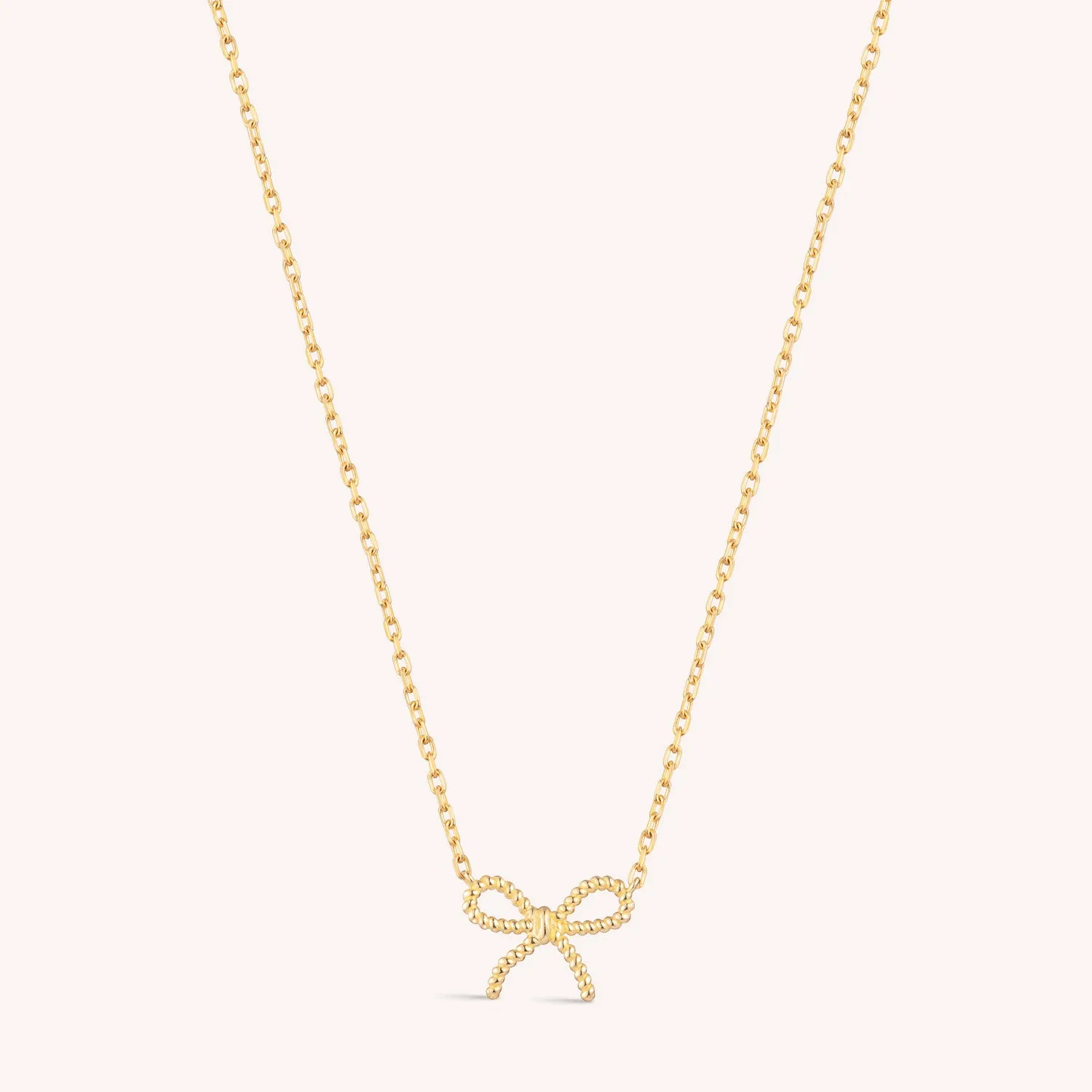 14K Solid Gold Micro Bow Necklace