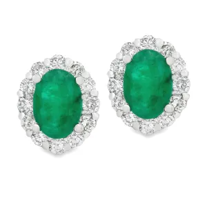 14k White Gold Diamond and Emerald Earrings