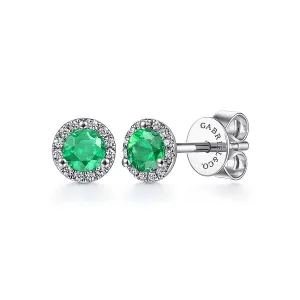 14K White Gold Emerald and Diamond Earrings