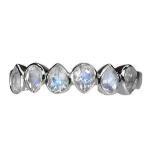 14K White Gold Pear Moonstone Bezel Set Ring