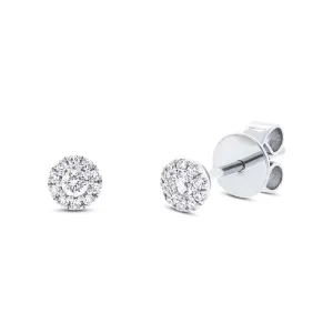 14K White Gold Round Pave Cluster Diamond Stud Earrings