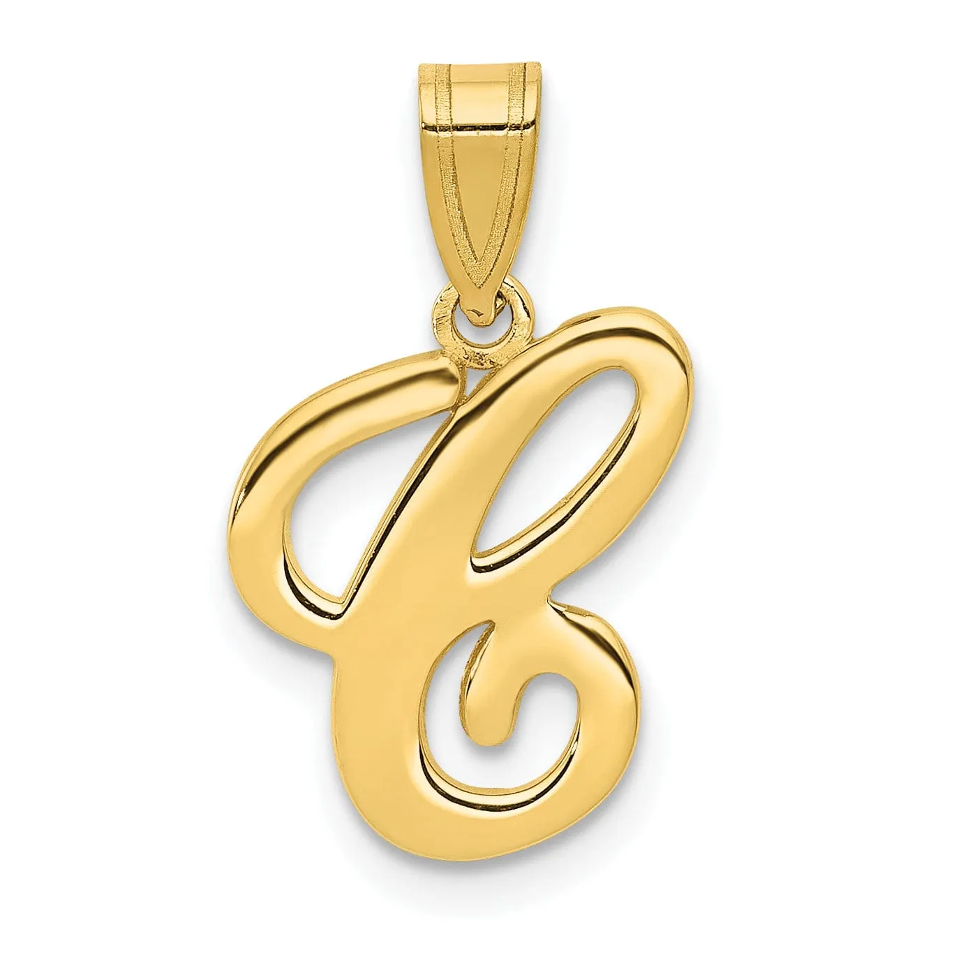 14K Yellow Gold Medium Size Script Design Letter C Initial Pendant