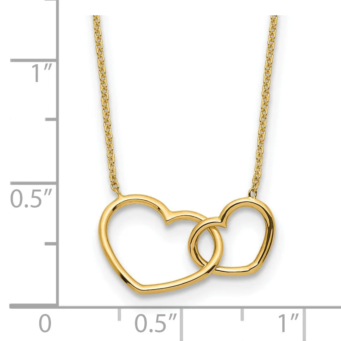 14K Yellow Gold Polished Finish Double Heart in Heart Design Pendant in a 17-inch Cable Chain Necklace Set