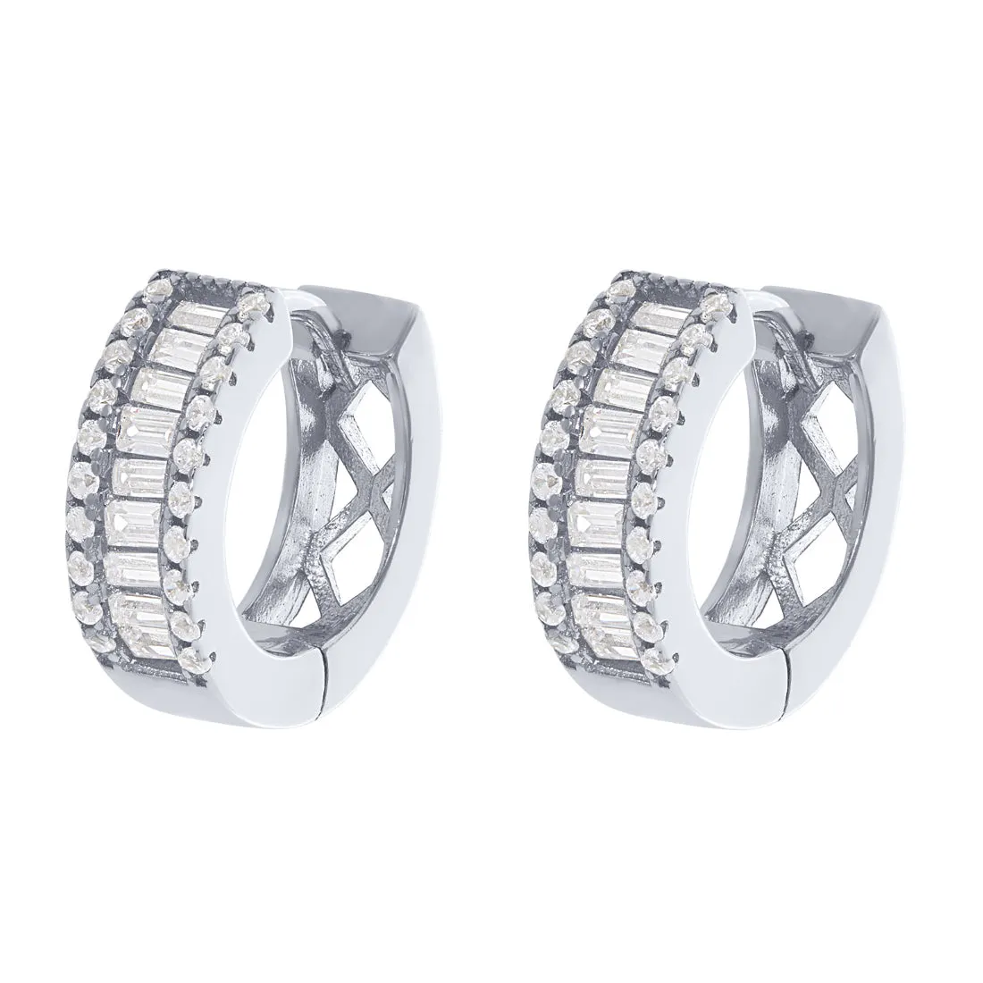 14mm Sterling Silver Baguette Channel Earrings with Cubic Zirconia