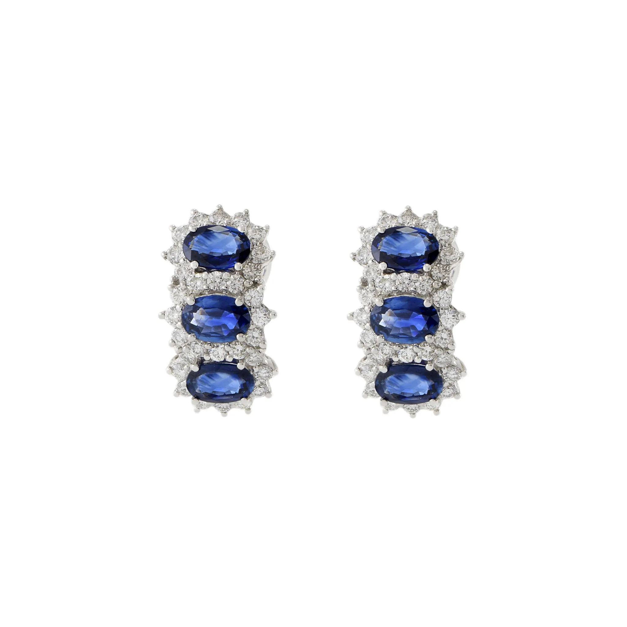 18KT White Gold Ceylon Blue Sapphire And Diamond Huggie Earrings