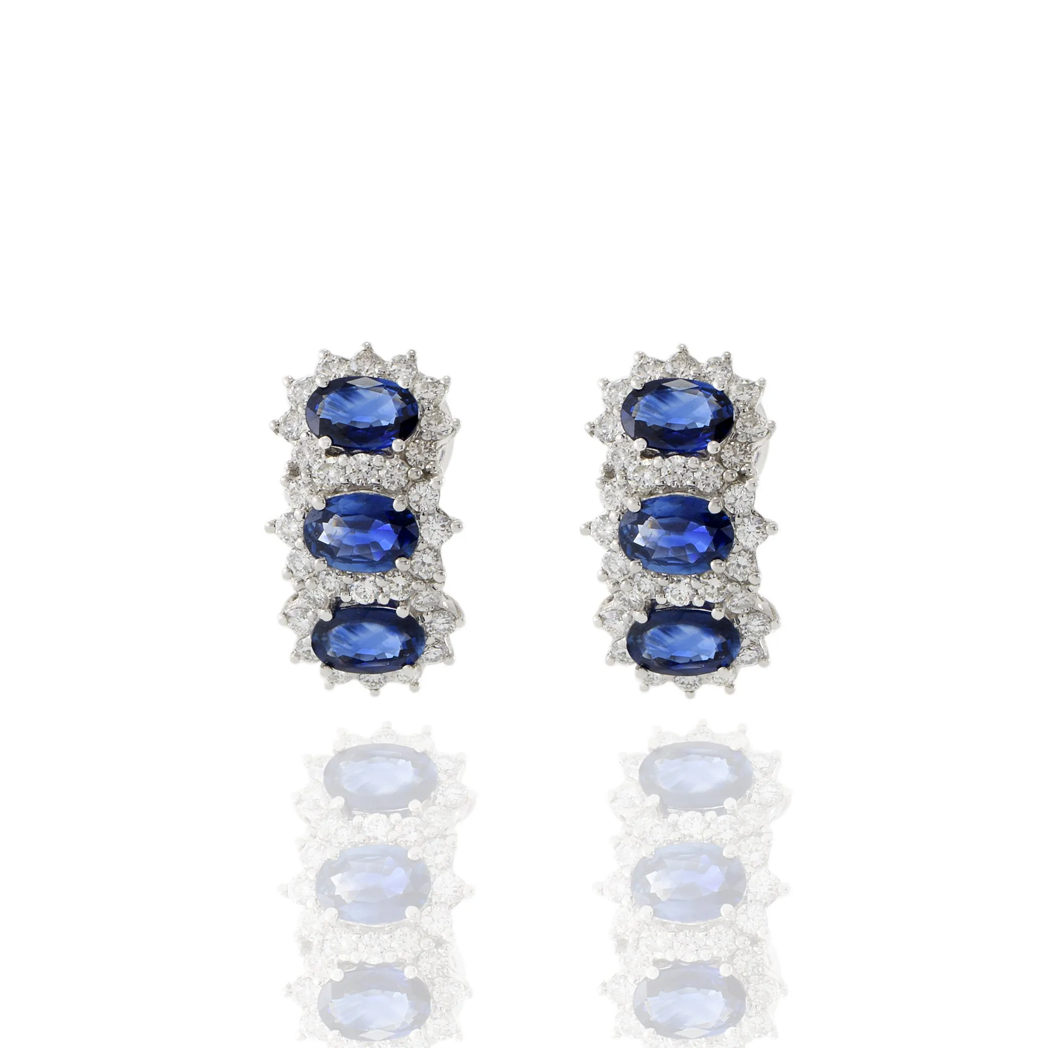 18KT White Gold Ceylon Blue Sapphire And Diamond Huggie Earrings