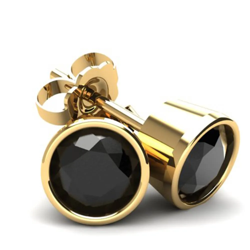 .20Ct Round Brilliant Cut Heat Treated Black Diamond Stud Earrings 14K Gold Round Bezel Setting