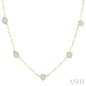 3/4 ctw Lovebright Mixed Shape Mount Round Cut Diamond Station Necklace in 14K Yellow and White Gold