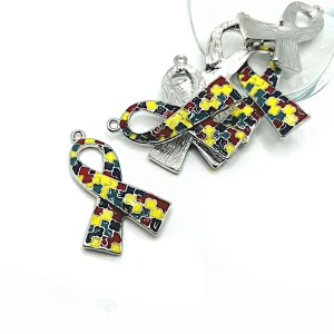 4 or 12 Pieces: Large Enamel Autism Awareness Ribbon Charms