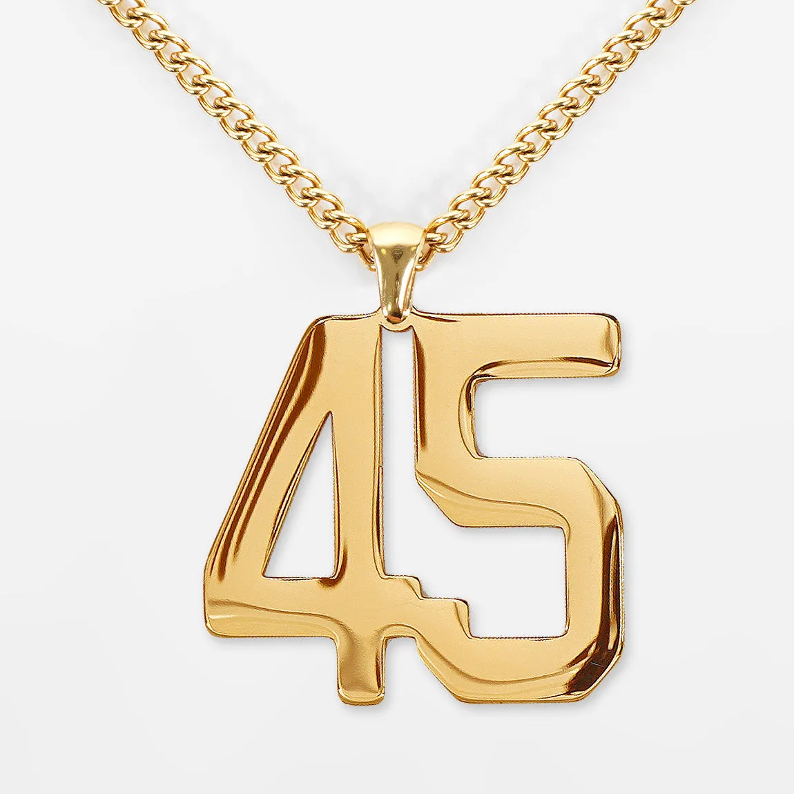 45 Number Pendant with Chain Kids Necklace - Gold Plated Stainless Steel