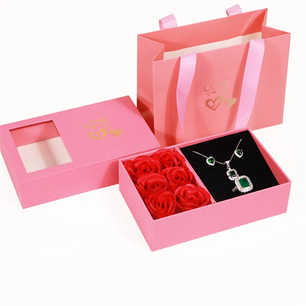 6 Roses Eternal Flowers Pink Jewelry Box