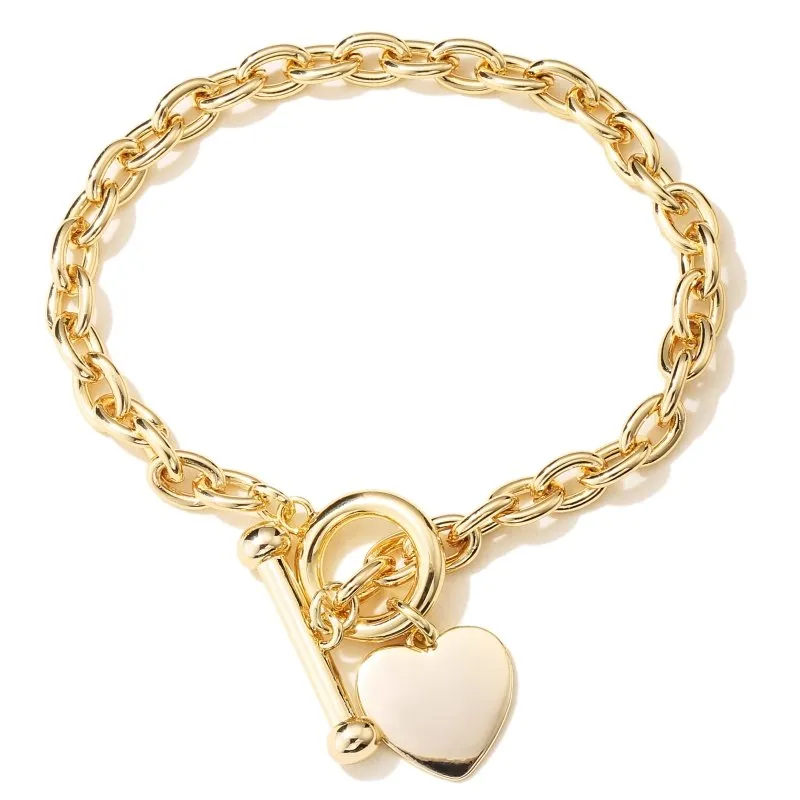 6mm Gold Toggle Heart Bracelet Oval Links T-bar 8 Inch