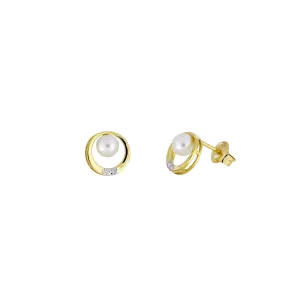 9 Carat Yellow Gold, Pearl and Diamond Circle Studs