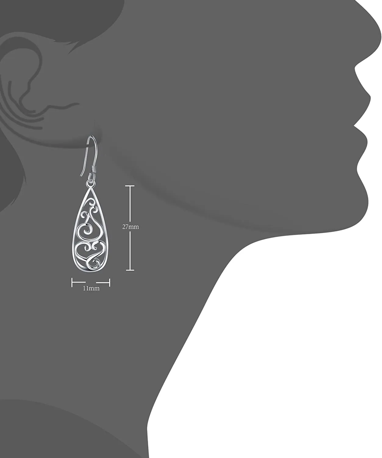 925 Sterling Silver Earrings, BoRuo Filigree Teardrop Earrings