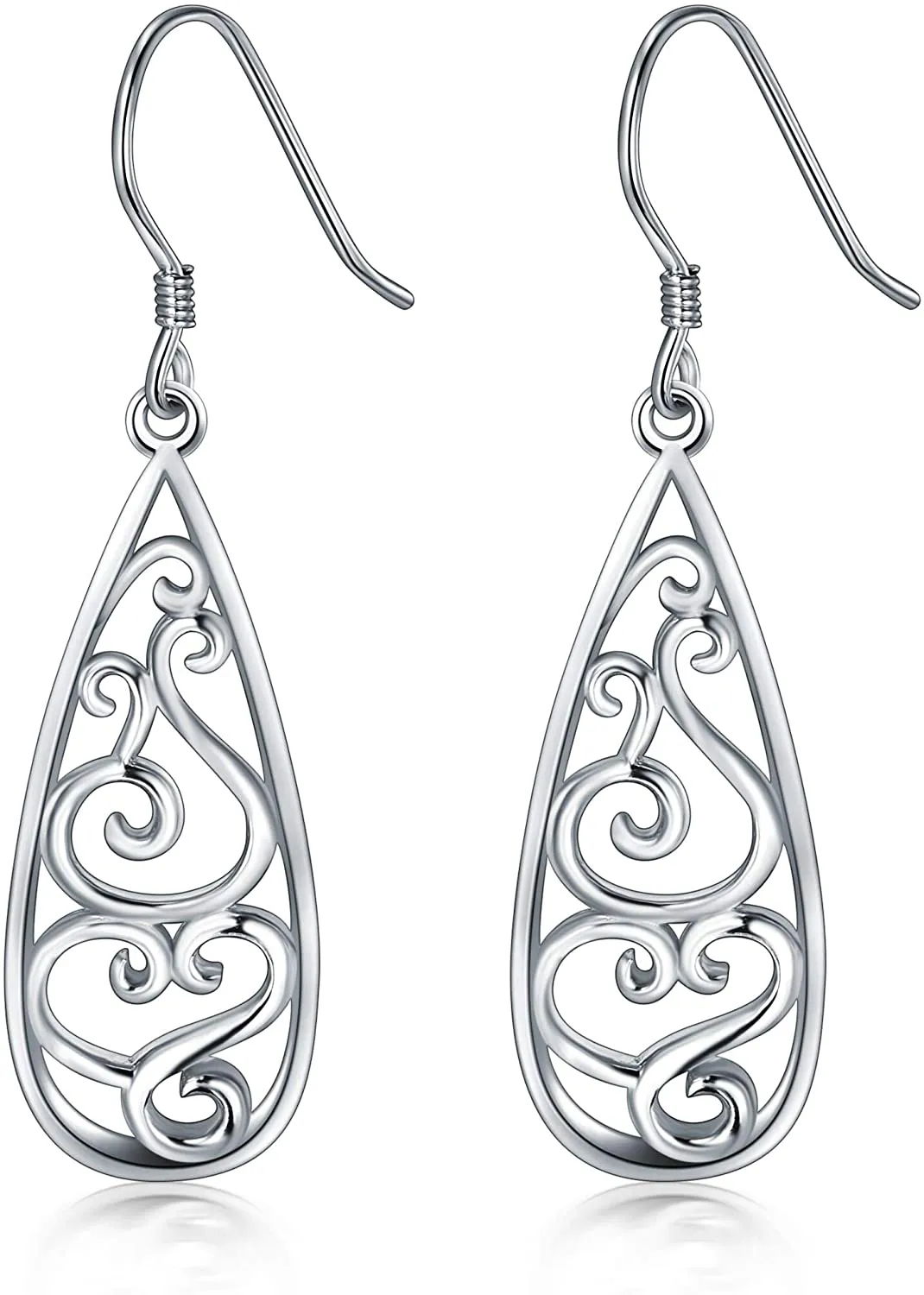 925 Sterling Silver Earrings, BoRuo Filigree Teardrop Earrings