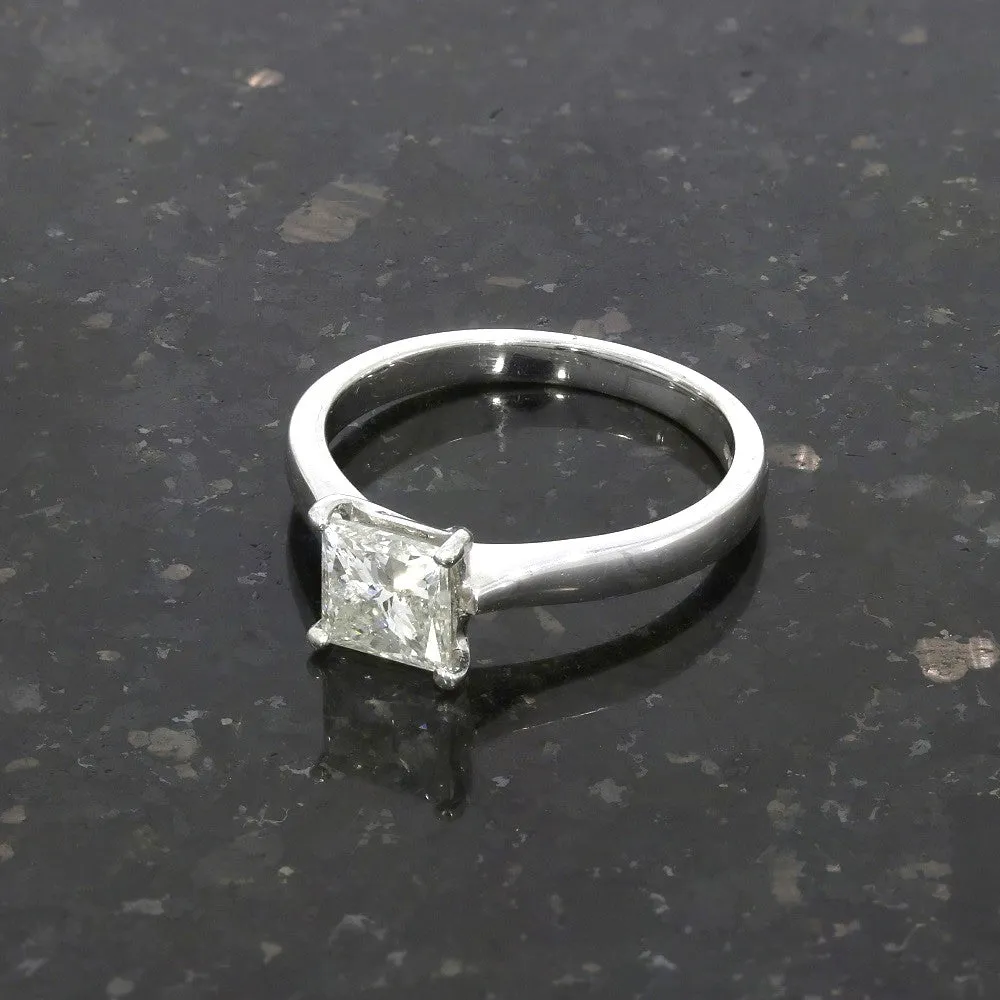 9ct White Gold 1.01cts Solitaire Princess Cut Diamond Ring