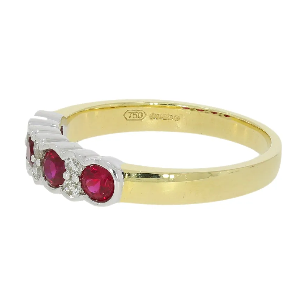 9ct Yellow Gold 0.18cts Diamond & Ruby Half Eternity Ring