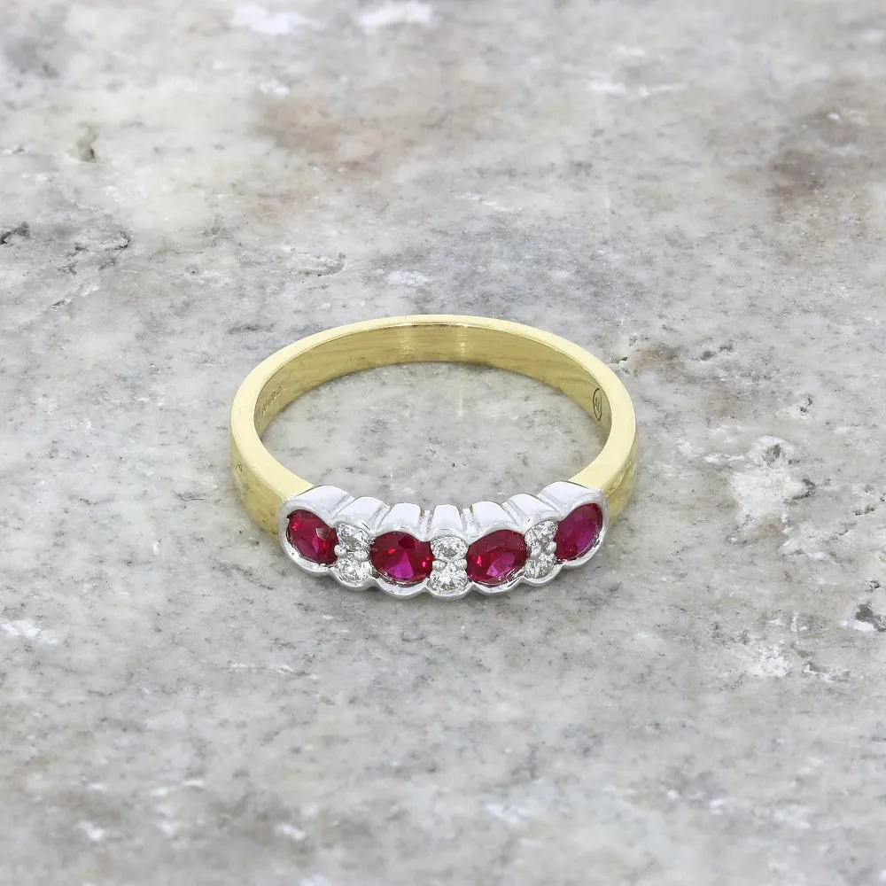 9ct Yellow Gold 0.18cts Diamond & Ruby Half Eternity Ring