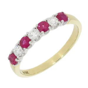 9ct Yellow Gold 0.21ct Diamond & Ruby Half Eternity Ring