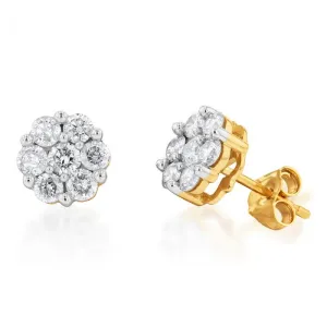 9ct Yellow Gold 1 Carat Diamond Stud Earrings