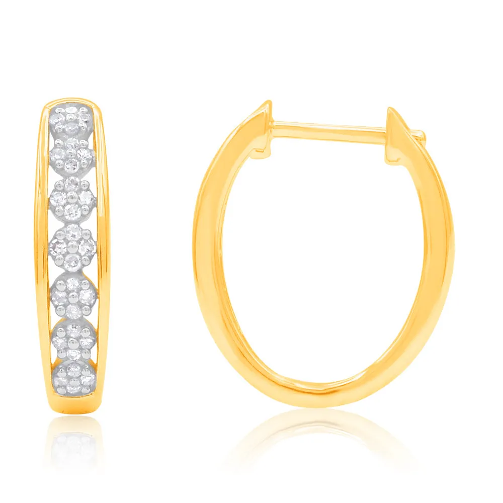 9ct Yellow Gold Diamond Hoop Earrings With 56 Brilliant Diamonds