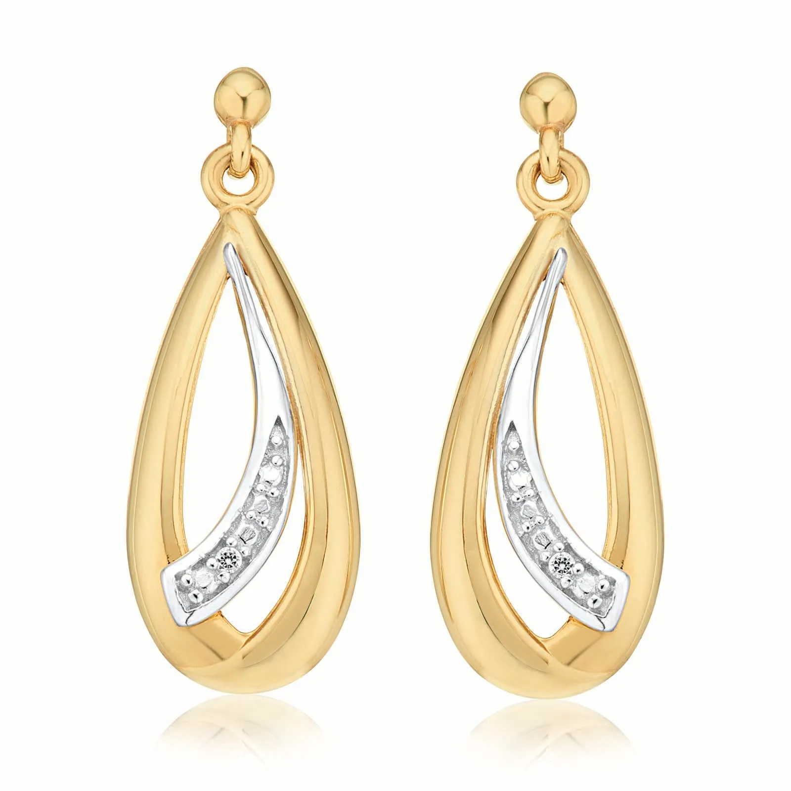 9ct Yellow Gold Round Brilliant Cut Diamond Set  Drop Earrings