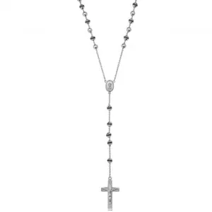 Acotis Silver Necklace Rosary Bead Black Zirconia G3057BK