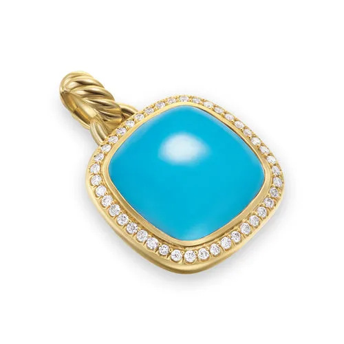 Albion Pendant in 18K Yellow Gold with Turquoise and Diamonds, 15mm