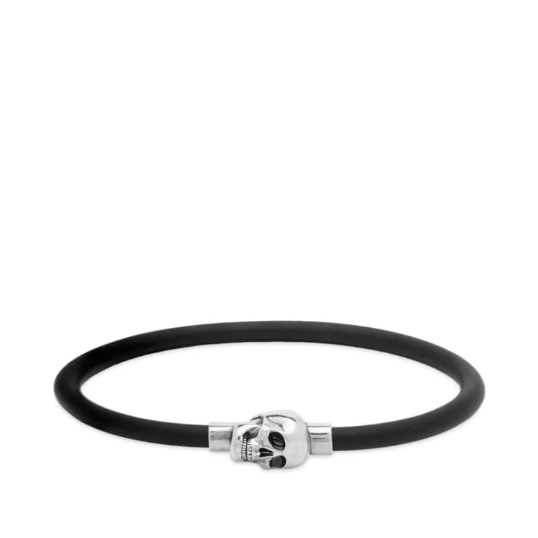 Alexander Mcqueen Rubber Cord Skull Bracelet, black/silver