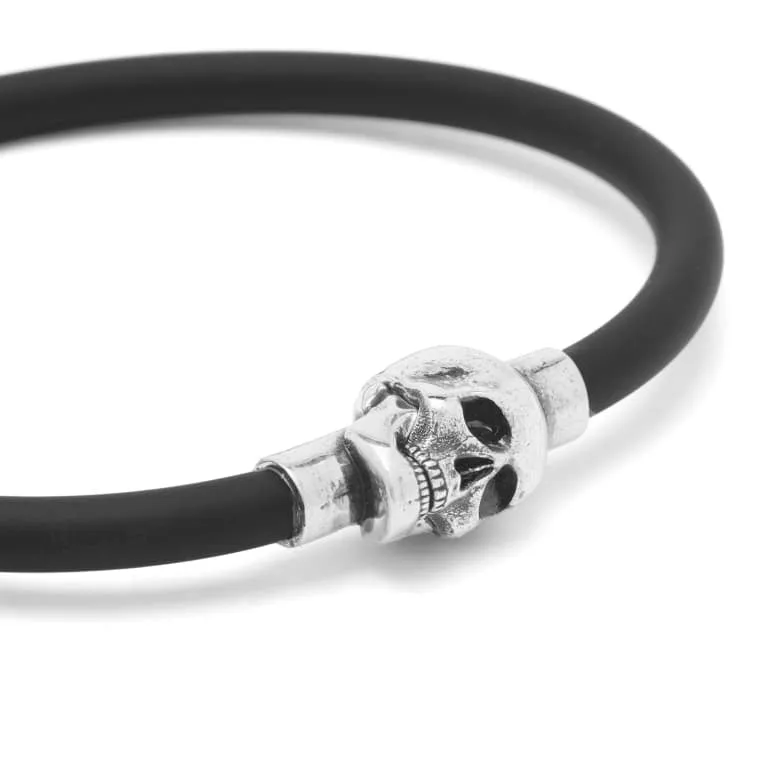 Alexander Mcqueen Rubber Cord Skull Bracelet, black/silver