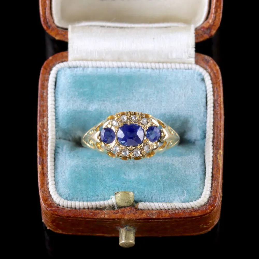 Antique Edwardian Sapphire Diamond Ring Dated Chester 1903