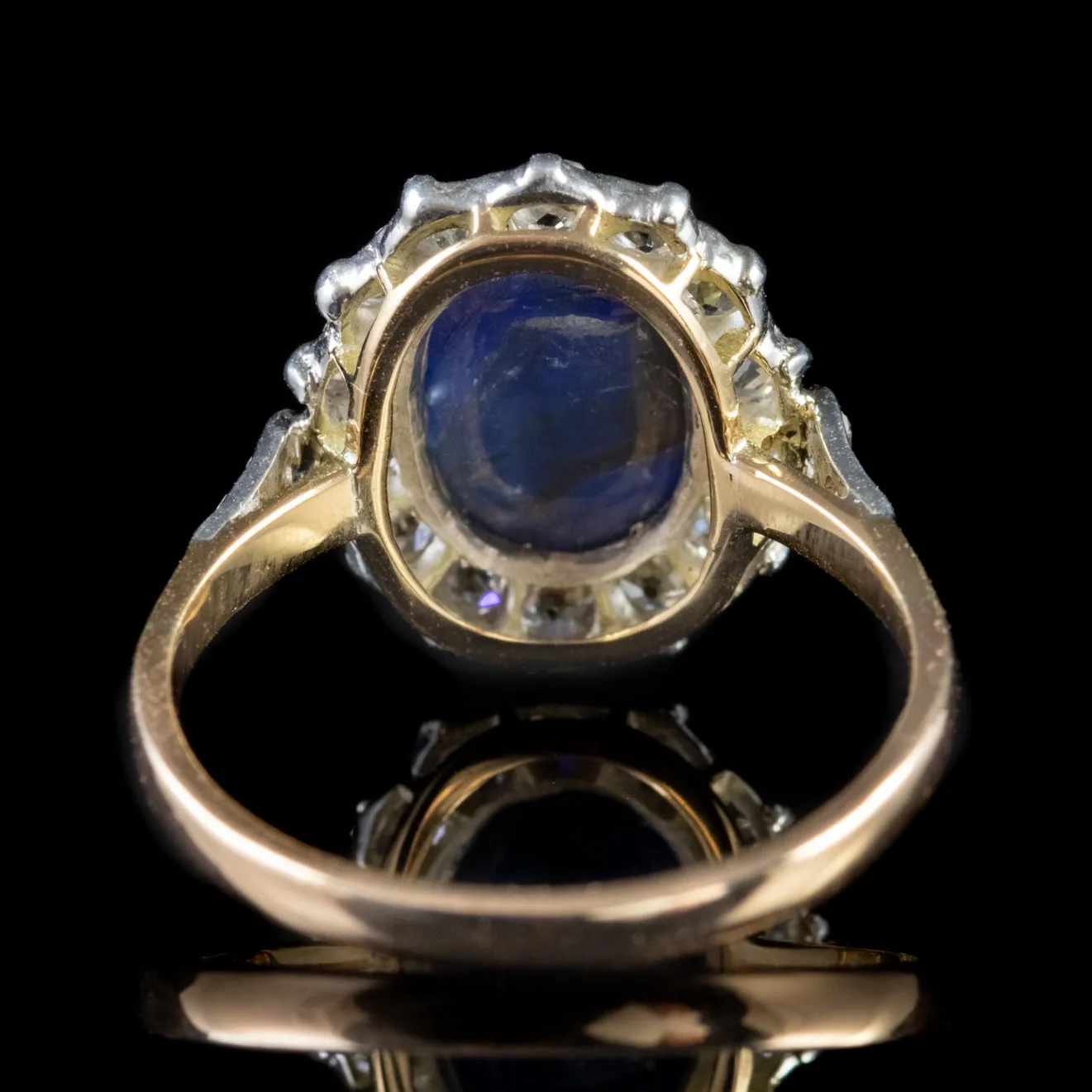 Antique Victorian Cabochon Sapphire Diamond Ring 18Ct Gold Circa 1880