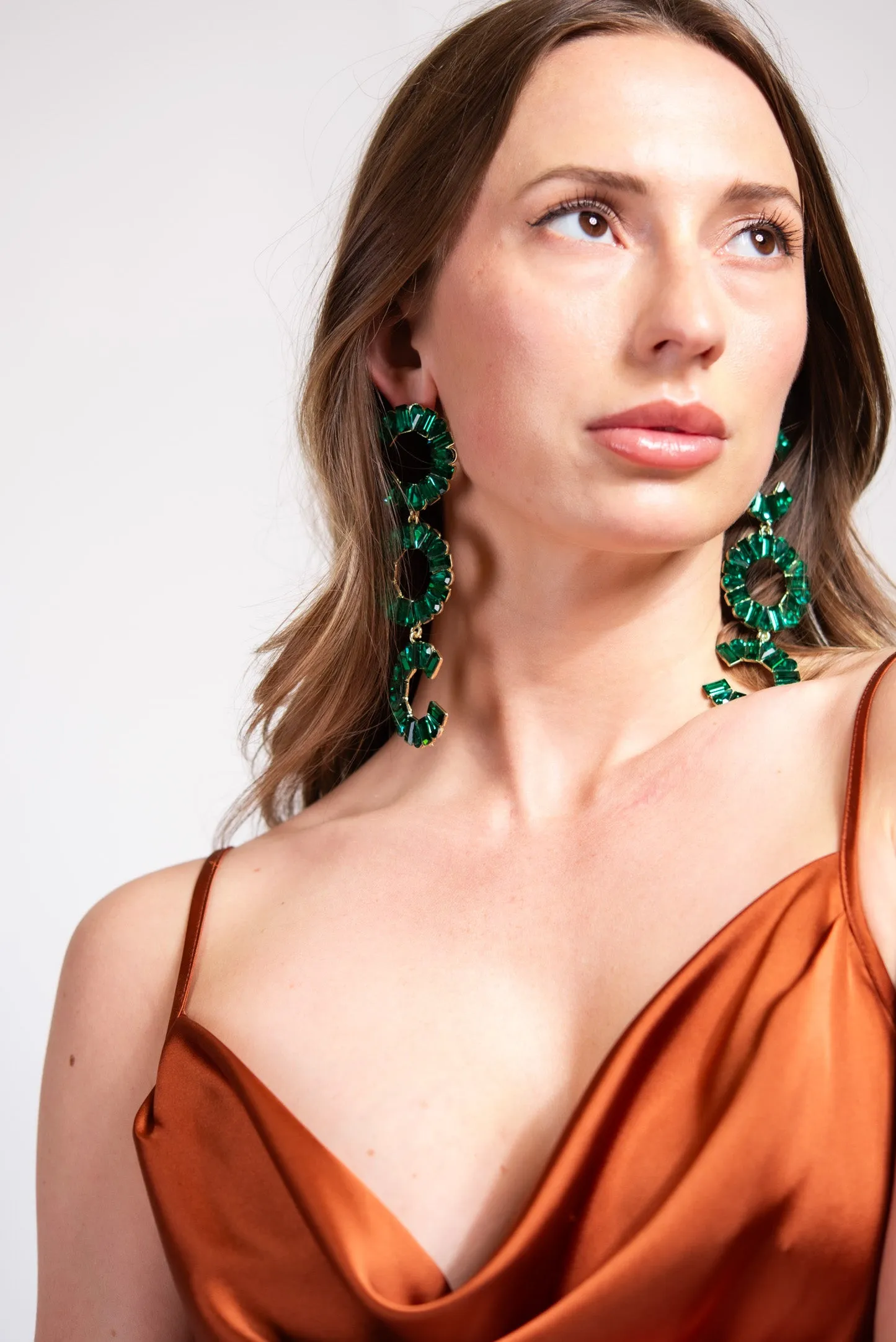 Avella 3-Tier Rhinestone Earrings - Green