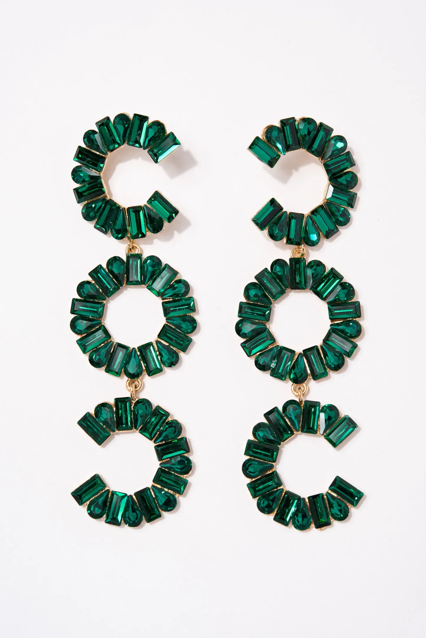 Avella 3-Tier Rhinestone Earrings - Green