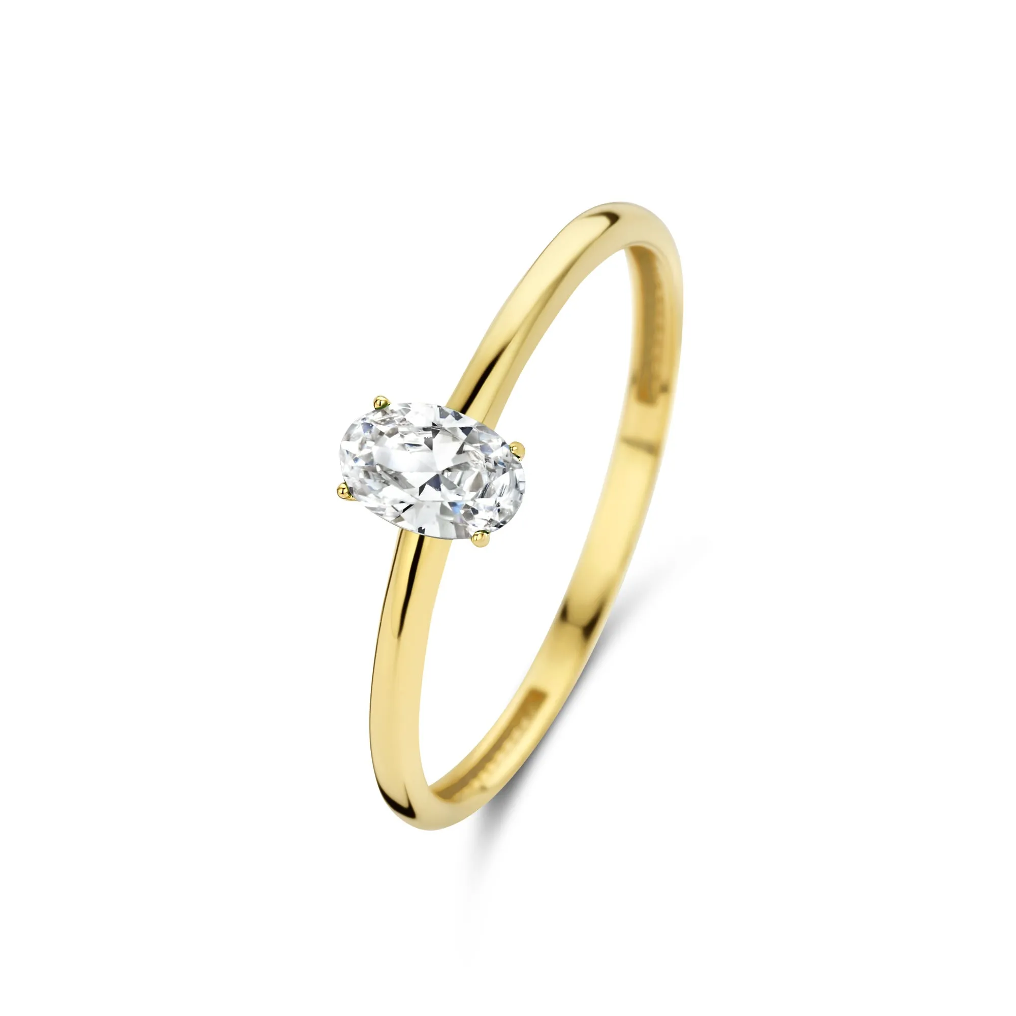 Baguette Genevieve 14 karat gold ring with white zirconia stone