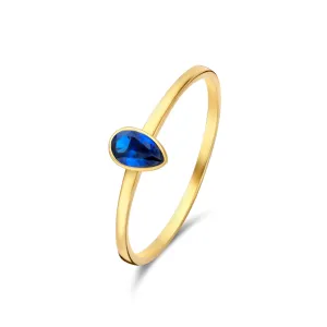 Baguette Nila 14 karat gold ring with blue zirconia