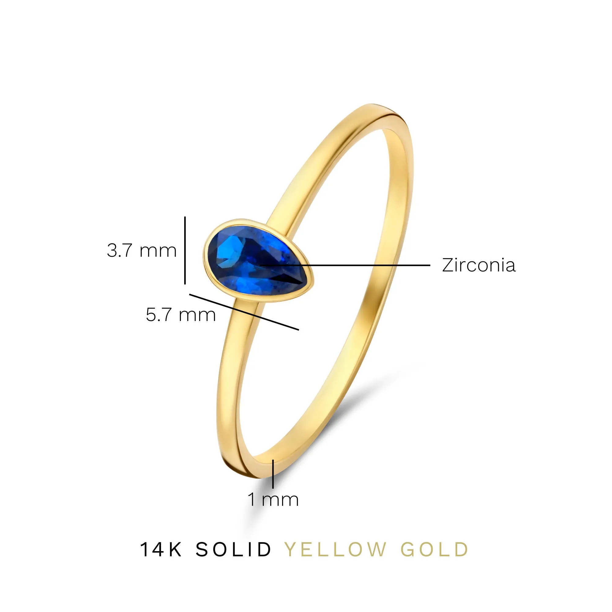 Baguette Nila 14 karat gold ring with blue zirconia