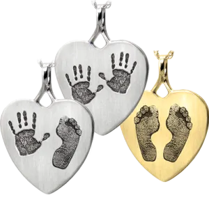 B&B Two Footprints/Handprints Heart Pendant