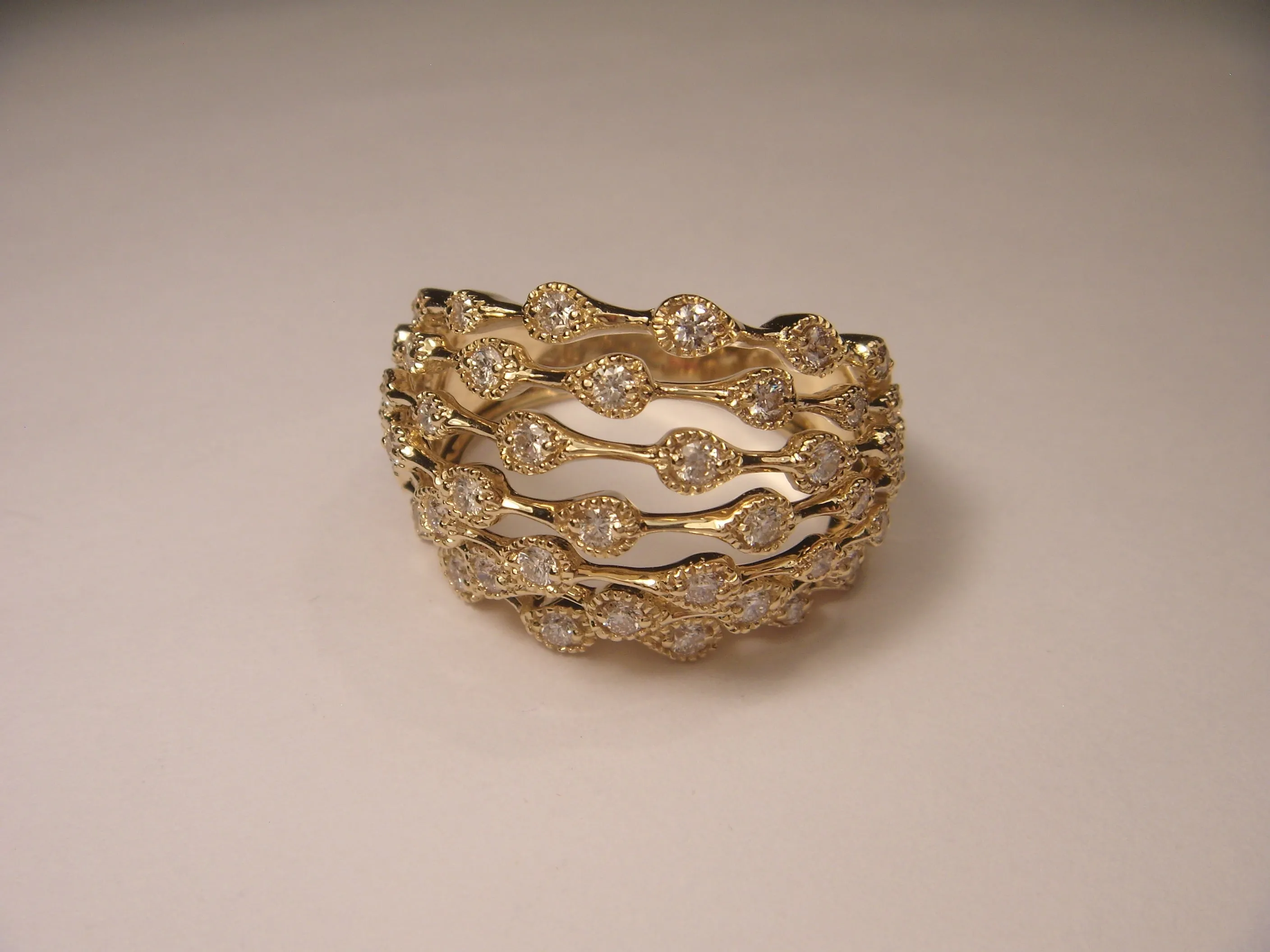 Beautiful 14K Yellow Gold Diamond Filigree Cocktail Dome Band Ring