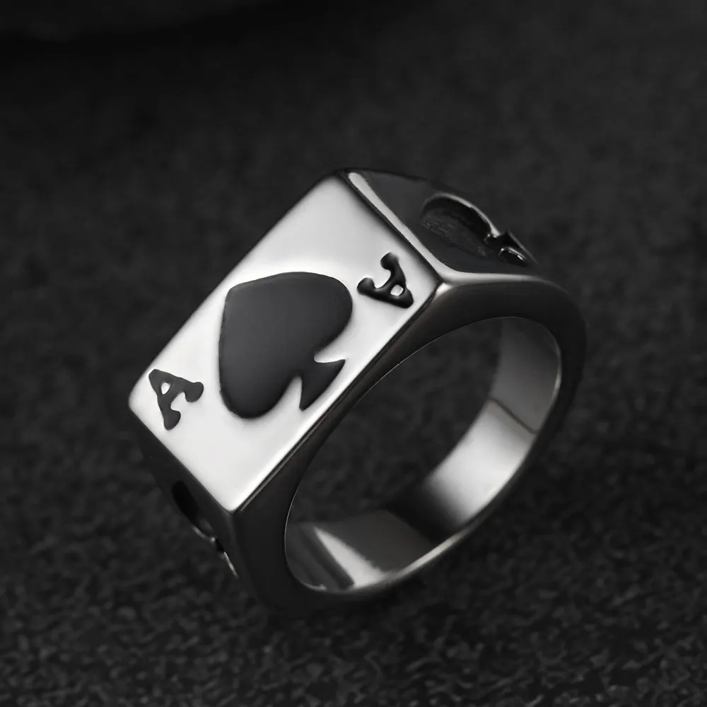 Biker Poker Spade A Ring for Men