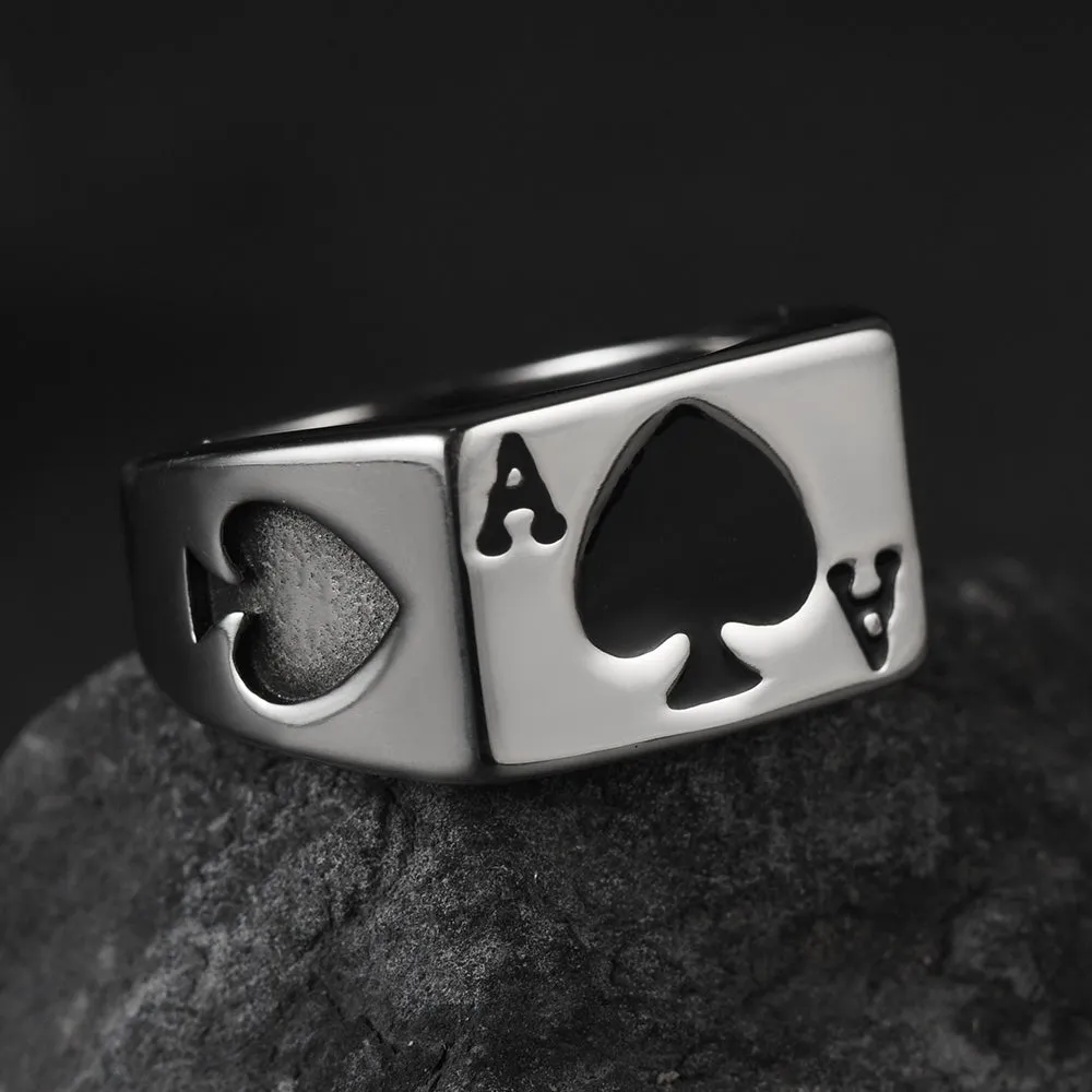 Biker Poker Spade A Ring for Men