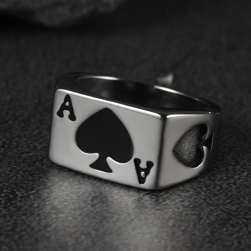 Biker Poker Spade A Ring for Men